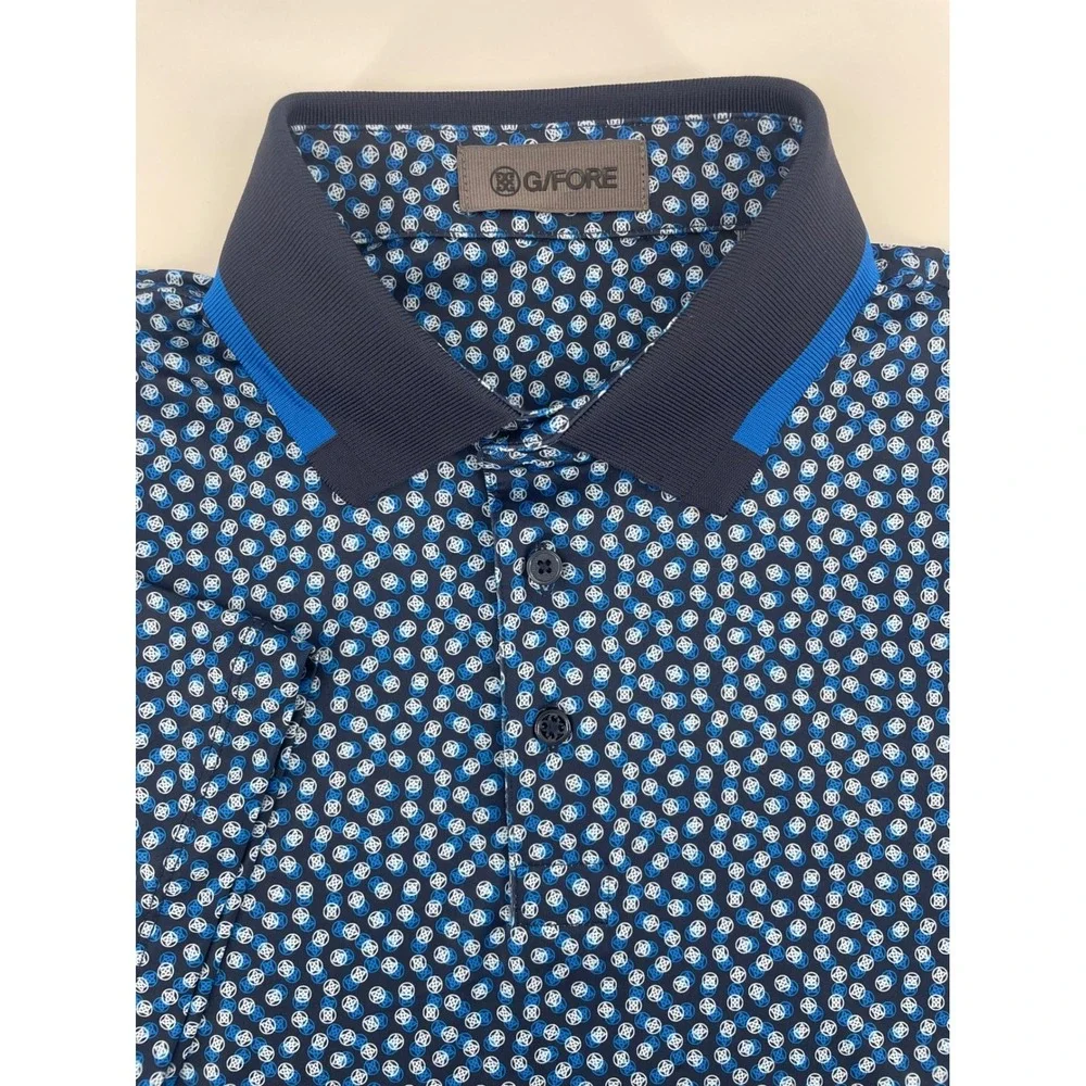 G/FORE Polo Shirt Mens Small Twilight Blue Geometric Print UPF 50+ Golfcore NWT